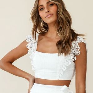 Selfie Leslie SONNET LACE TRIM CROP TOP WHITE size small